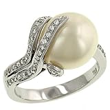 White South Sea Pearl Ring with Pave Diamonds .23cttw