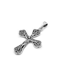 Sterling Silver Celtic Crucifix Pendant Love Christ Charm Solid 925 Italy 31mm with 2mm Rope Chain