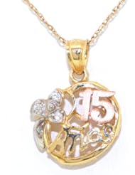 14K Tricolor Gold CZ Quinceañera Charm