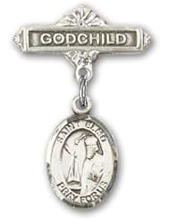 Sterling Silver Baby Badge with St. Elmo Charm and Godchild Badge Pin
