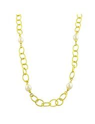 18 Karat Yellow Gold over Sterling Silver Freshwater Pearl Necklace (36 Inch)