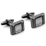 Stainless Steel White Opal Intense Cufflinks for Men (Silver Black) ~ R&B Jewelry