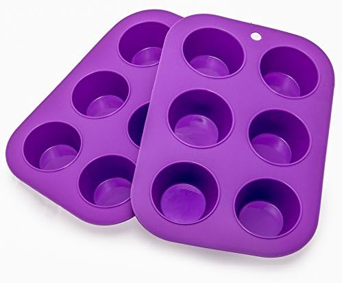 Muffin Cupcake Quiche Pan, 6-cup (Set of 2) 100% Food Grade Nonstick Silicone Bakeware by Happy Cook