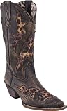 Laredo Womens "Aphrika" Black & Tan Crackle w/ Leopard Underlay Snip-Toe Western Boot