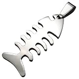 New Gent's Polished Stainless Steel Fishbone Pendant & Chain - Length 50cms