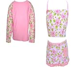 MaxOut UPF 50+, UV Protective Girl's 3 PC Outfit: Long Sleeve Rashguard, Bikini Top, & Built-in Skirt (Sizes 6mos - 6X)