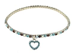 Anklet - A24- Swarovski (tm) Crystal - Stretch ~ Aqua and Brown with Heart Charm