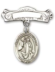 Sterling Silver Baby Badge with St. Anthony of Egypt Charm and Arched Polished Badge Pin