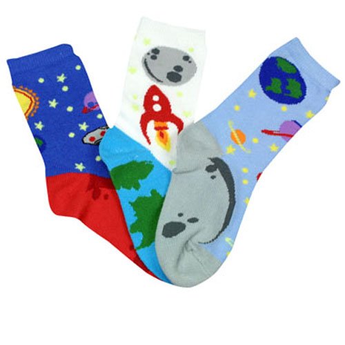 Stride Rite Boys Three Pack Glow In The Dark Planets Socks,Multi,5/6.5