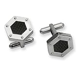 Chisel Stainless Steel Black Carbon Fiber Hexagon Cuff Links