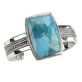 Barse Sterling Silver Heavy Rope Turquoise Cuff Bracelet by Barse