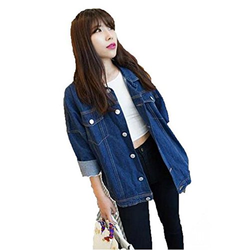DaoCheng(ドチィン) ショット丈 デニムコート レディース 秋 スリム デニムジャケット カジュアル ゆったり デニム コート無地 長袖 レディース ポケット付き ドルマン スリーブデニムジャケット