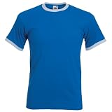 Fruit of the Loom Ringer Cotton T-Shirt Royal Blue / White Large (41-43¨)