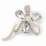 Abstract Clear Diamante Floral Brooch In Gold Finish - 6cm Length