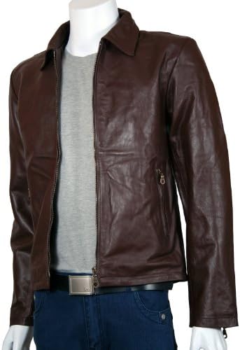 LJS Mens Biker Leather Brown Jacket, Medium