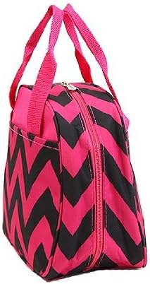 10" Chevron Microfiber Reusable Insulated Lunch Bag with Pockets (Black/Pink)