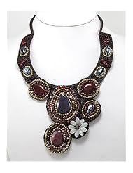 Flower Cotton Waxed Thread Agate Necklace In Brass