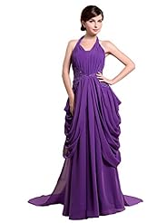Floor Length Chiffon Halter Applique Jeweled Evening Dress 