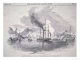 3 Piratical Chinese Junks in Mir's Bay, by H.M. Steamer Medea, c.1850 Art Giclee Poster Print by English School, 24x18