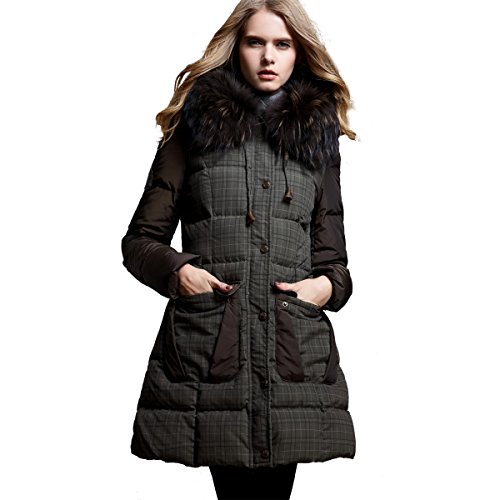 (アートカー)Artka オリジナルデザイン レディーズラクーンファーチェック柄ミディアム丈高級ダウンコート ZK17943D