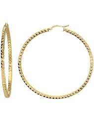 14k Yellow Gold Italian Fancy Star Pattern 50 mm Hoop Earrings