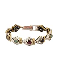 Silver Gold Plated Gemstone Blue Sapphire Ruby Emerald And Cz Victorine Bracelet Jewelry