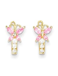 MadiK® 14k Yellow Gold CZ & October Birthstone Butterfly Hinged Hoop Earrings