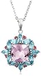 Sterling Silver Pink Amethyst w/ Blue Topaz and Tourmaline Accent Pendant, 17.5"