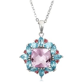 Sterling Silver Pink Amethyst w  Blue Topaz and Tourmaline Accent Pendant,... by Amazon.com Collection