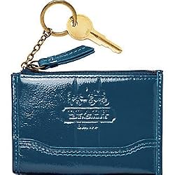 Coach Patent Zip Top Coin Wallet Bag with Key Chain Blue 41553