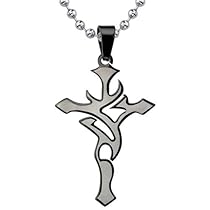 Tribal Fashion: Designer Inspired Surgical Stainless Steel Tribal Cross Pendant on a Stainless Steel Ball Chain for Men