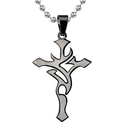 Tribal Fashion: Designer Inspired Surgical Stainless Steel Tribal Cross Pendant on a Stainless Steel Ball Chain for Men