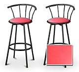 2 Hot Pink Vinyl Specialty / Custom Black Barstools with Backrest Set