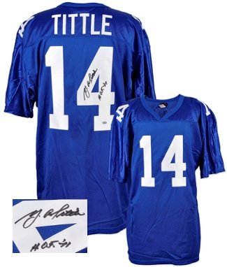 YA Tittle Autographed/Hand Signed New York Giants Blue Wilson Jersey HOF 71- Tittle Hologram