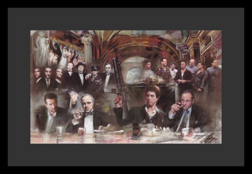 Godfather Goodfellas Sopranos Heat Scarface Art White Wood-Mounted Poster Print - 11 X 17