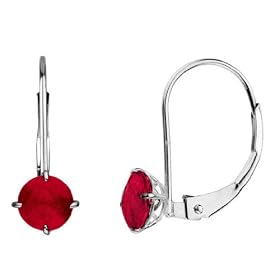 Ruby Gemstone French Back 5mm Solitaire Earring in 14K White Gold by Ruby Birthstones