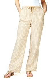 Pure Linen Striped Wide Leg Beach Trousers
