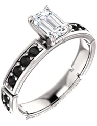 Platinum Emerald Cut White and Black Diamond Ring -- LIFETIME WARRANTY