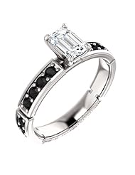 14K White Gold Emerald Cut White and Black Diamond Ring -- LIFETIME WARRANTY