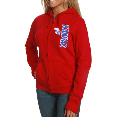 Champion Kansas Jayhawks Ladies Crimson Athletic Logo Full Zip Hoody Jacket (Large)