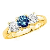 3 Diamond Anniversary Band 1 ct. in 14K Yellow Gold with Blue Center Diamond