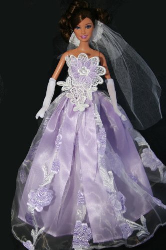 Light Purple Barbie Sized Doll Wedding Dress