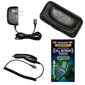 Cell Phone Accessories Bundle for Virgin Mobile Kyocera X-tc M2000 (Includes; Premium Leather Side Carry Case, Rapid Car Charger, Home Wall Charger, Generation X Antenna Booster)