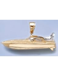 Gold Nautical Charm Pendant 3-D Cigarette Boat W 4 Seats & Two-color