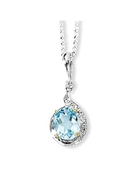 Sterling Silver & 14K Sky Blue Topaz Diamond Necklace