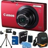 Special Price Canon PowerShot A3400 IS 16.0 MP Digital Camera with 5x Optical Image Stabilized Zoom 28mm Wide-Angle Lens with 720p HD Video Recording and 3.0-Inch Touch Panel LCD 8gb Deluxe Bundle With Digpro Case Red