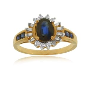 Yellow Gold Starburst Ring W Blue Sapphire & Diamonds