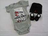 Nike Jordan Infant New Born Baby Boy Girl Shoulder Bodysuit, Booties and Cap 0-6 Months Black/GreyRed Color with