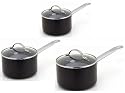 Typhoon Greenpan Boston Black Non Stick Aluminium 3 Piece Saucepan Set