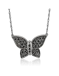 925 Sterling Silver Butterfly Black Diamond Pendant Necklace - 0.26 carat - White Diamond Available